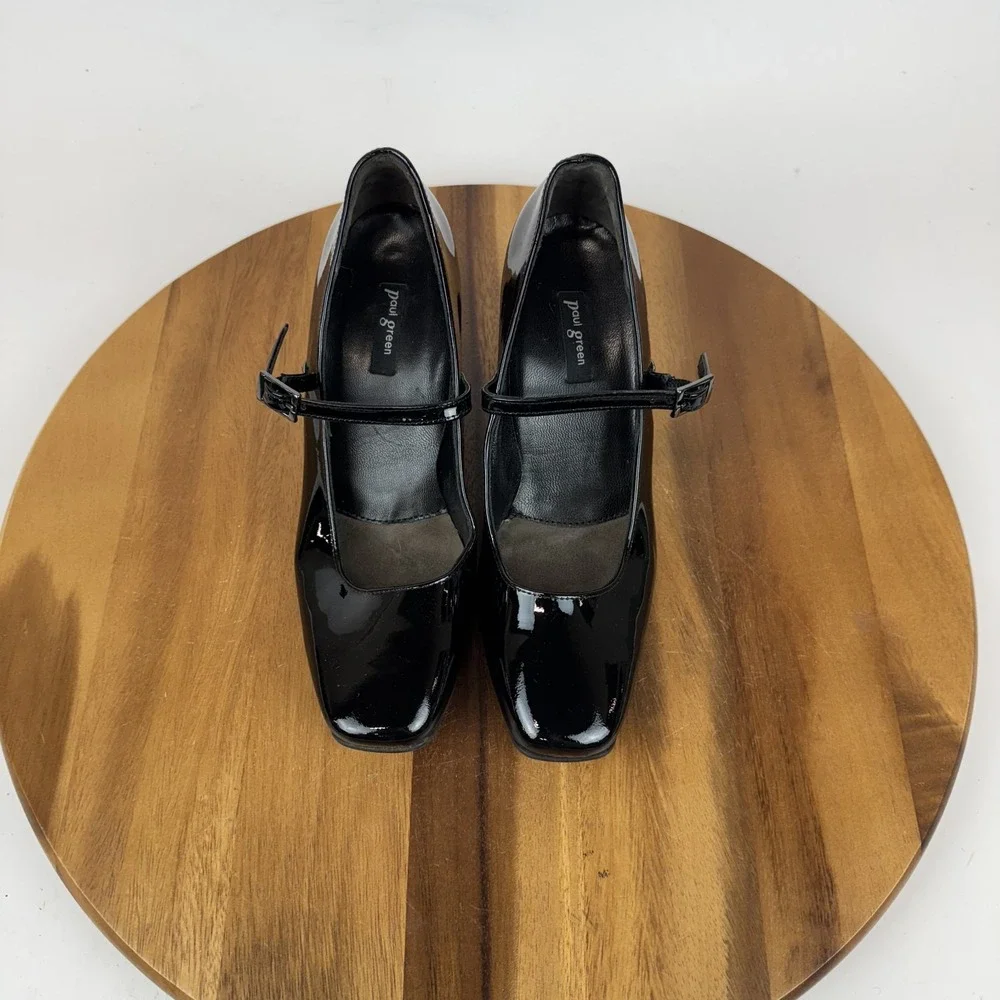 Womens Paul Green Zoe Black Patent Leather‎ Formal Mary Jane Pumps Size 3.5 GUC